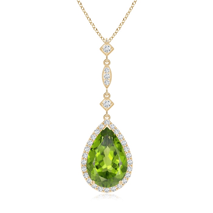 12x8mm AAA Peridot Teardrop Pendant with Diamond Accents in Yellow Gold 