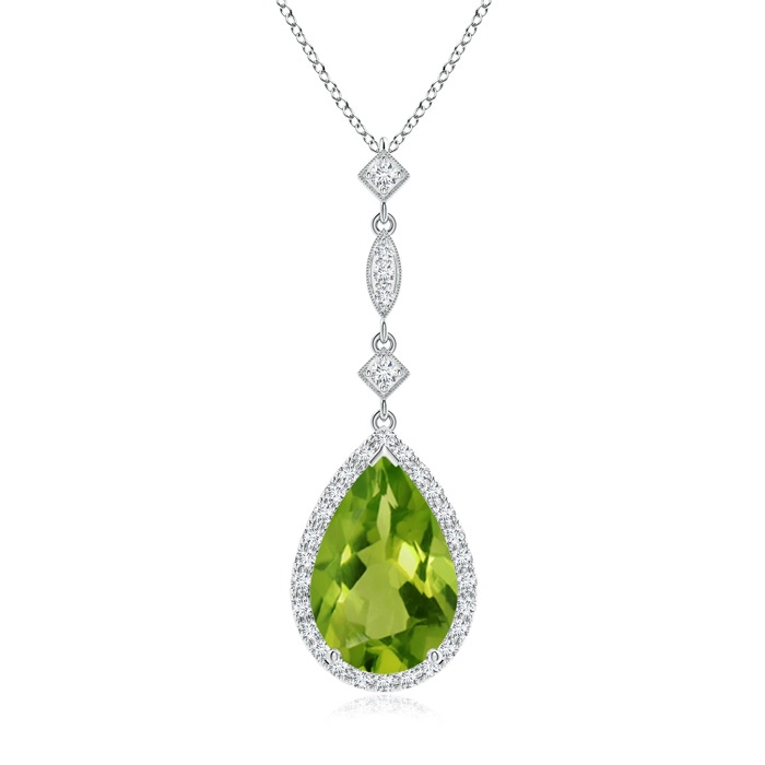 12x8mm AAAA Peridot Teardrop Pendant with Diamond Accents in P950 Platinum 