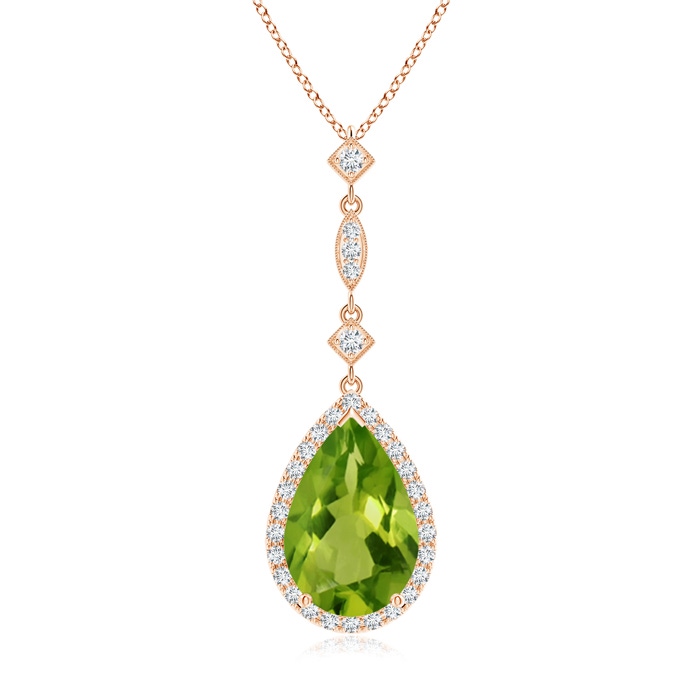 12x8mm AAAA Peridot Teardrop Pendant with Diamond Accents in Rose Gold 