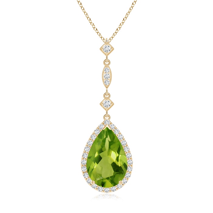 12x8mm AAAA Peridot Teardrop Pendant with Diamond Accents in Yellow Gold 