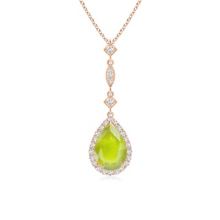 9x6mm A Peridot Teardrop Pendant with Diamond Accents in 9K Rose Gold