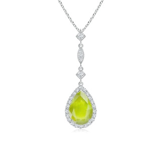 9x6mm A Peridot Teardrop Pendant with Diamond Accents in P950 Platinum