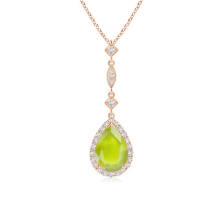 9x6mm A Peridot Teardrop Pendant with Diamond Accents in Rose Gold