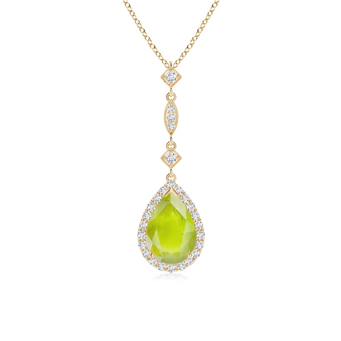 9x6mm A Peridot Teardrop Pendant with Diamond Accents in Yellow Gold 