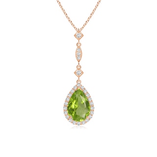 9x6mm AA Peridot Teardrop Pendant with Diamond Accents in 9K Rose Gold
