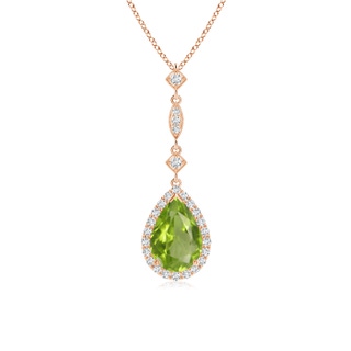 9x6mm AA Peridot Teardrop Pendant with Diamond Accents in Rose Gold