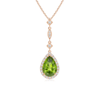 9x6mm AAA Peridot Teardrop Pendant with Diamond Accents in 9K Rose Gold