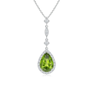 9x6mm AAA Peridot Teardrop Pendant with Diamond Accents in White Gold