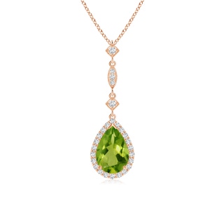 9x6mm AAAA Peridot Teardrop Pendant with Diamond Accents in 9K Rose Gold