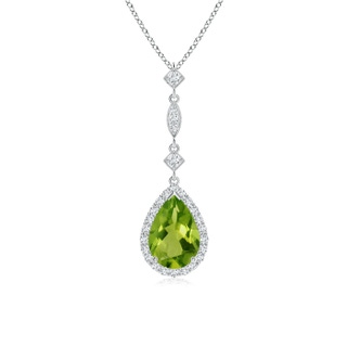 9x6mm AAAA Peridot Teardrop Pendant with Diamond Accents in P950 Platinum