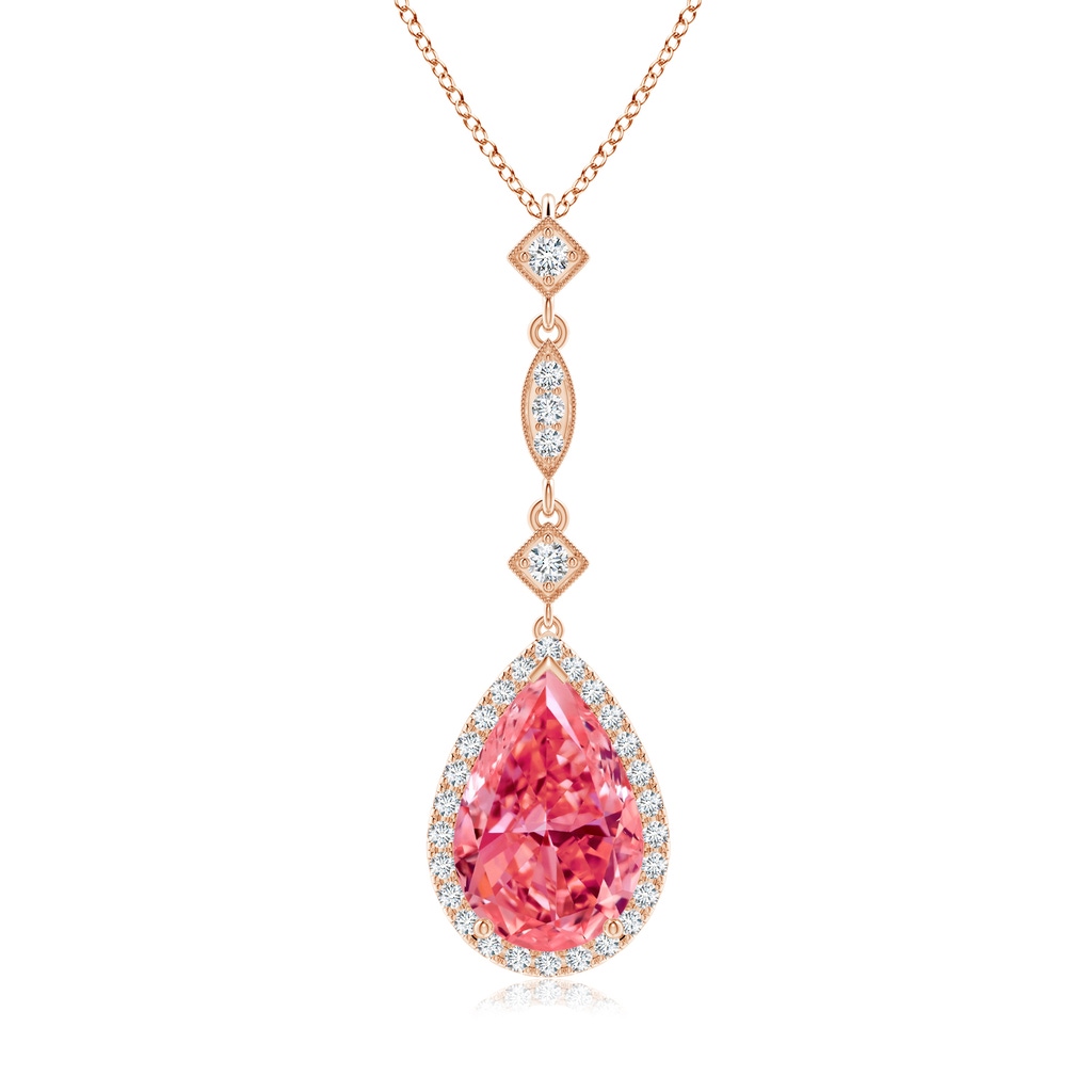 12x8mm AAAA Fancy Intense Pink Diamond Teardrop Pendant in Rose Gold