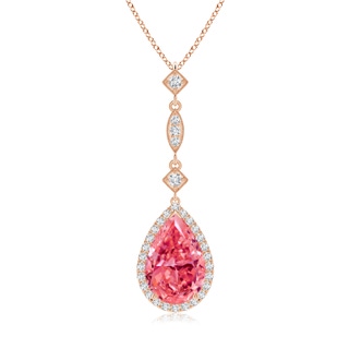 12x8mm AAAA Fancy Intense Pink Diamond Teardrop Pendant in Rose Gold