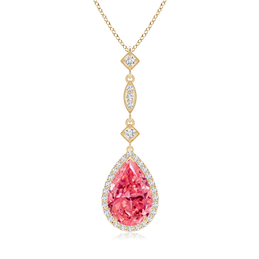 12x8mm AAAA Fancy Intense Pink Diamond Teardrop Pendant in Yellow Gold