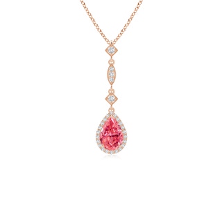 7x5mm AAAA Fancy Intense Pink Diamond Teardrop Pendant in 9K Rose Gold