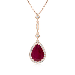 10x8mm A Ruby Teardrop Pendant with Diamond Accents in 9K Rose Gold