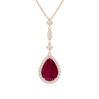 10x8mm A Ruby Teardrop Pendant with Diamond Accents in Rose Gold