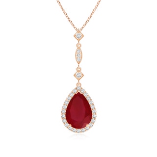 10x8mm AA Ruby Teardrop Pendant with Diamond Accents in Rose Gold
