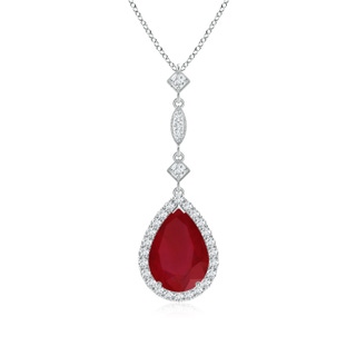 10x8mm AA Ruby Teardrop Pendant with Diamond Accents in White Gold