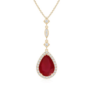 10x8mm AA Ruby Teardrop Pendant with Diamond Accents in Yellow Gold