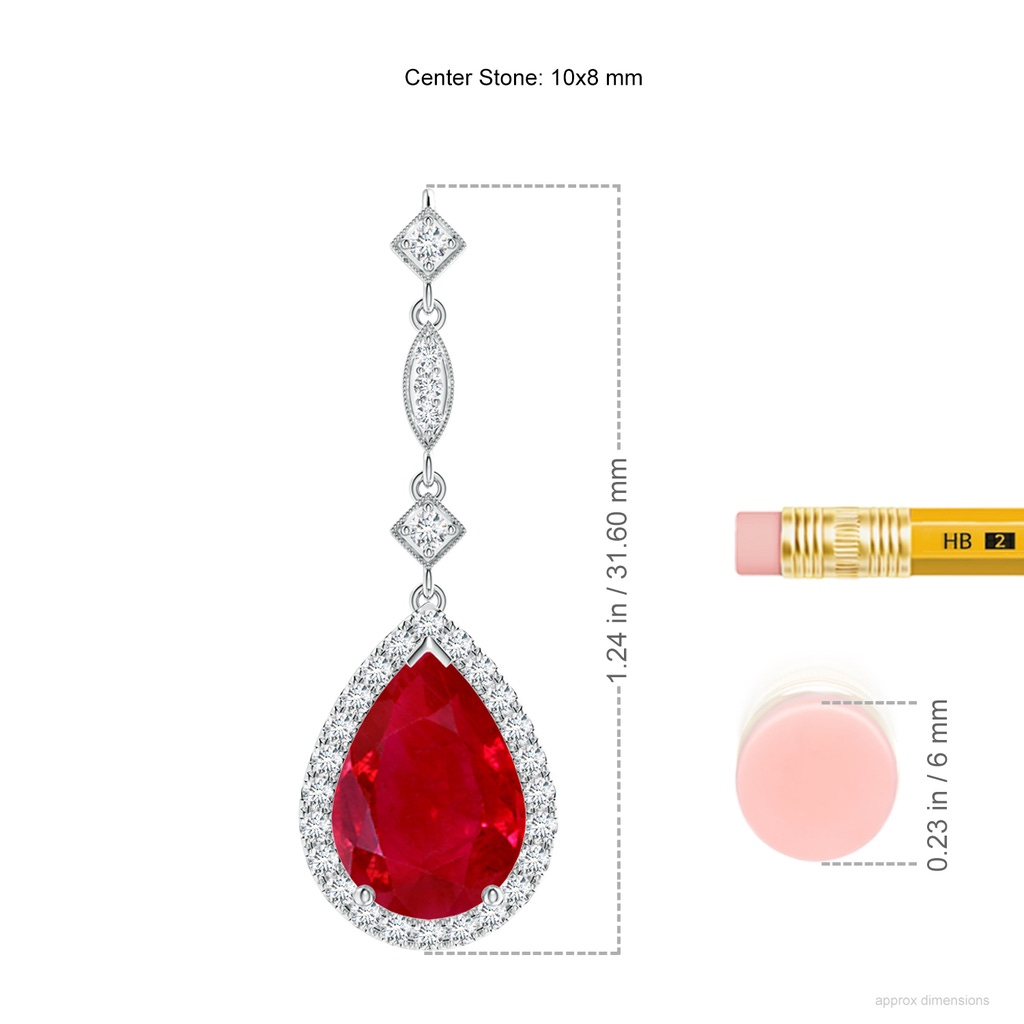 10x8mm AAA Ruby Teardrop Pendant with Diamond Accents in White Gold ruler