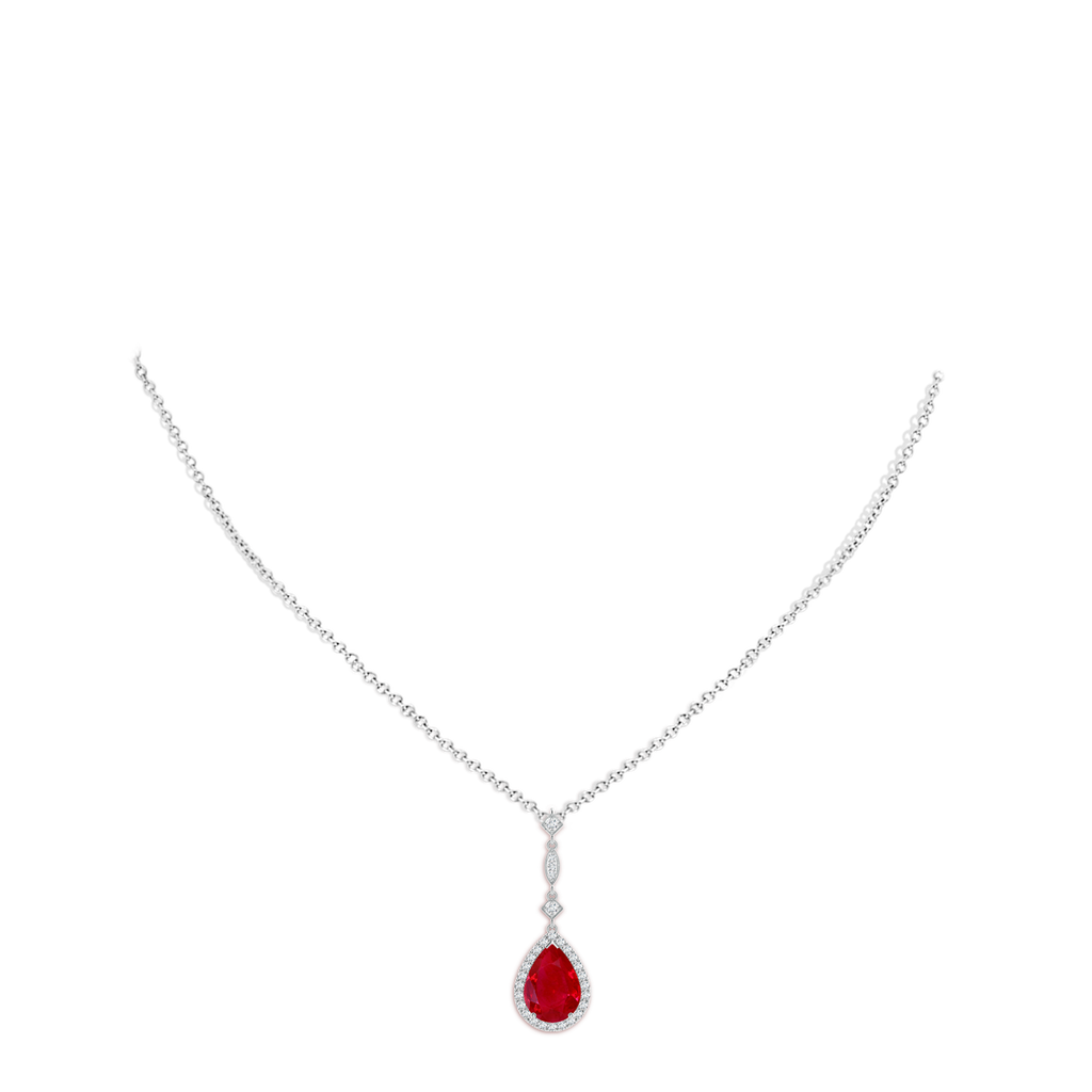 10x8mm AAA Ruby Teardrop Pendant with Diamond Accents in White Gold pen