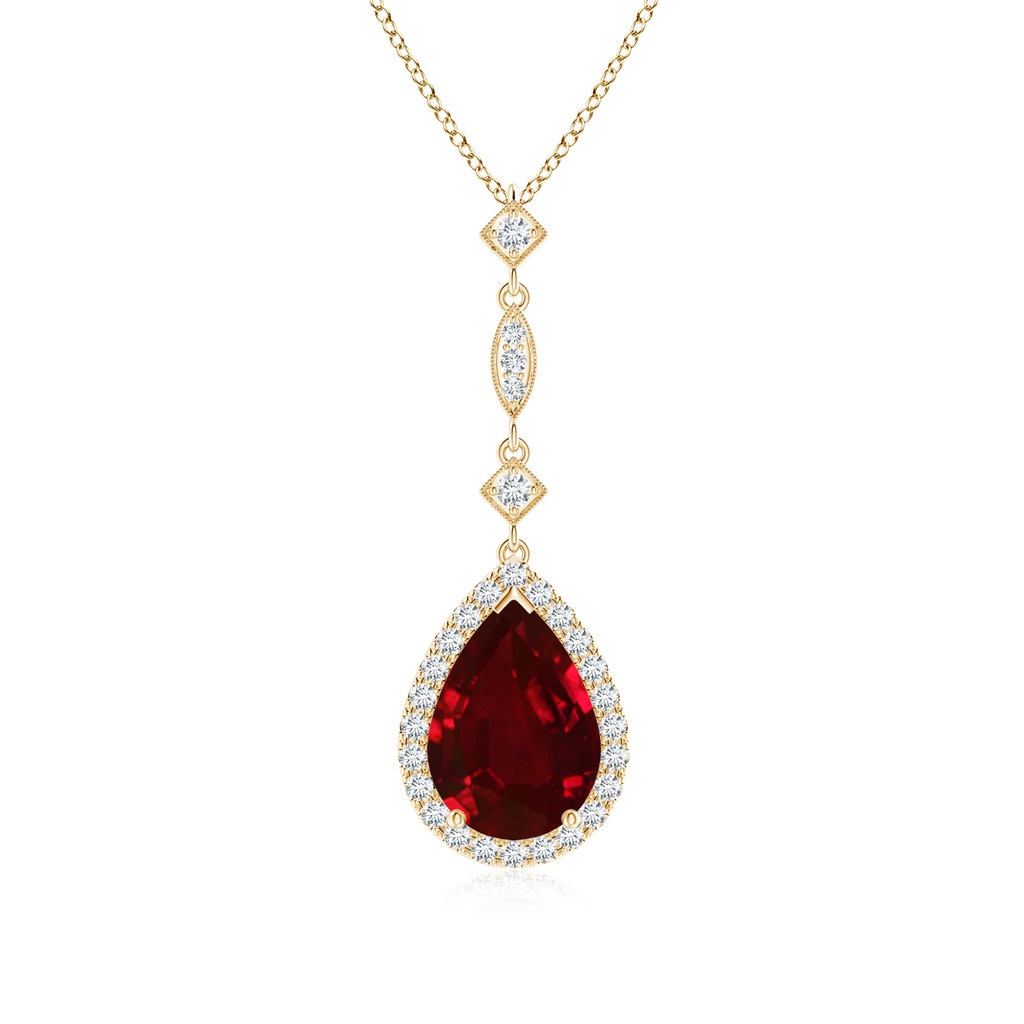 10x8mm AAAA Ruby Teardrop Pendant with Diamond Accents in Yellow Gold