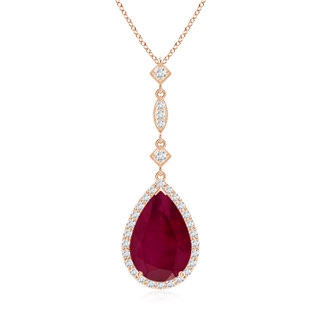 12x10mm A Ruby Teardrop Pendant with Diamond Accents in Rose Gold