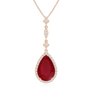 12x10mm AA Ruby Teardrop Pendant with Diamond Accents in Rose Gold