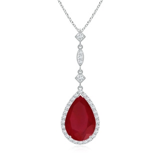 12x10mm AA Ruby Teardrop Pendant with Diamond Accents in White Gold