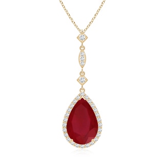 12x10mm AA Ruby Teardrop Pendant with Diamond Accents in Yellow Gold