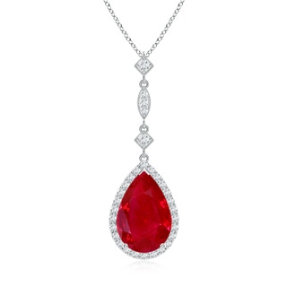 12x10mm AAA Ruby Teardrop Pendant with Diamond Accents in P950 Platinum