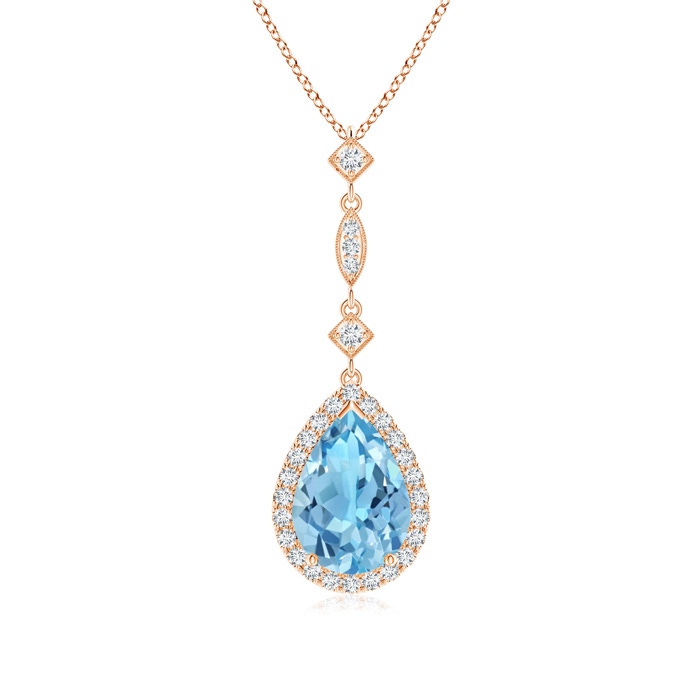 10x7mm A Swiss Blue Topaz Teardrop Pendant with Diamond Accents in Rose Gold 
