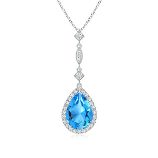 10x7mm AAAA Swiss Blue Topaz Teardrop Pendant with Diamond Accents in 9K White Gold