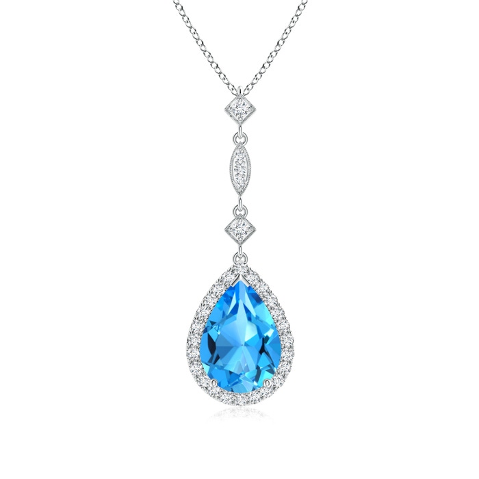 10x7mm AAAA Swiss Blue Topaz Teardrop Pendant with Diamond Accents in P950 Platinum