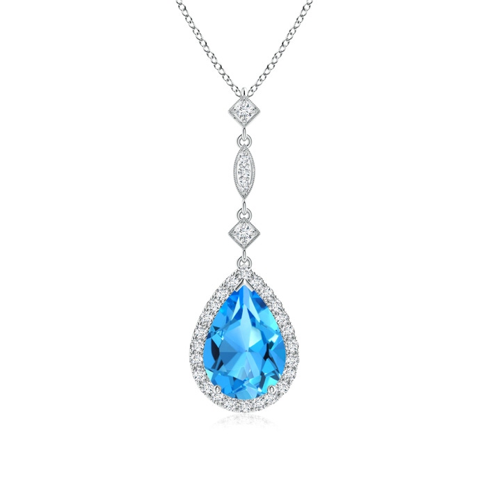 10x7mm AAAA Swiss Blue Topaz Teardrop Pendant with Diamond Accents in P950 Platinum 