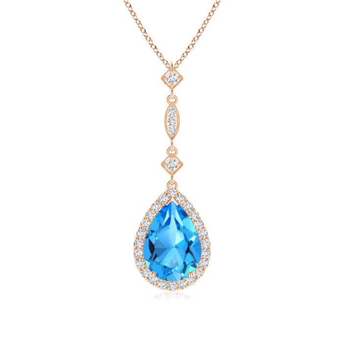 10x7mm AAAA Swiss Blue Topaz Teardrop Pendant with Diamond Accents in Rose Gold