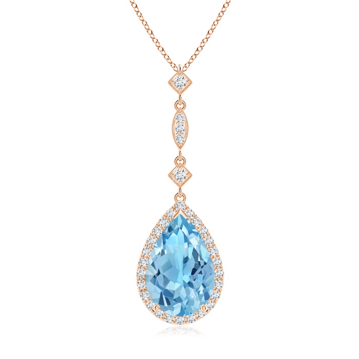 12x8mm A Swiss Blue Topaz Teardrop Pendant with Diamond Accents in Rose Gold 