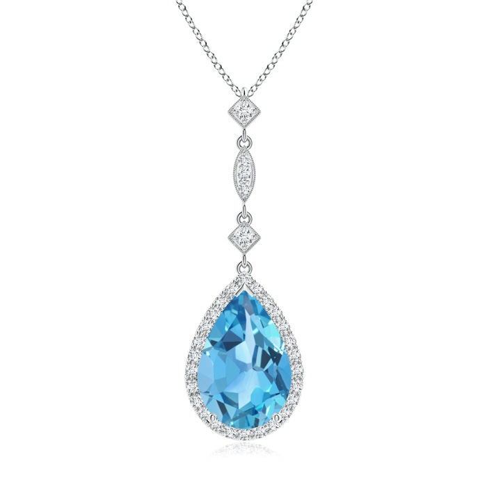 12x8mm AA Swiss Blue Topaz Teardrop Pendant with Diamond Accents in P950 Platinum 