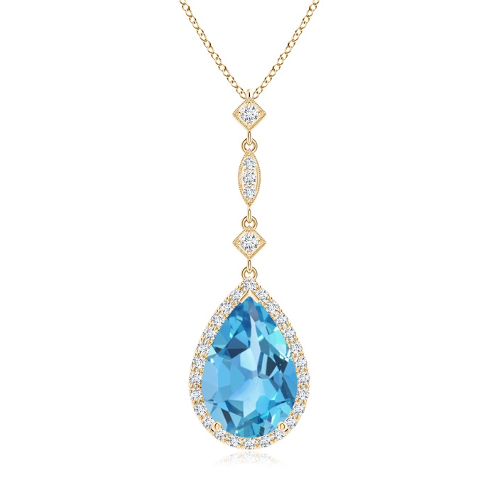 12x8mm AA Swiss Blue Topaz Teardrop Pendant with Diamond Accents in Yellow Gold 