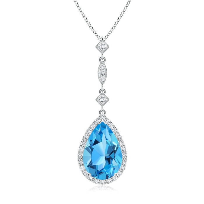 12x8mm AAA Swiss Blue Topaz Teardrop Pendant with Diamond Accents in P950 Platinum 