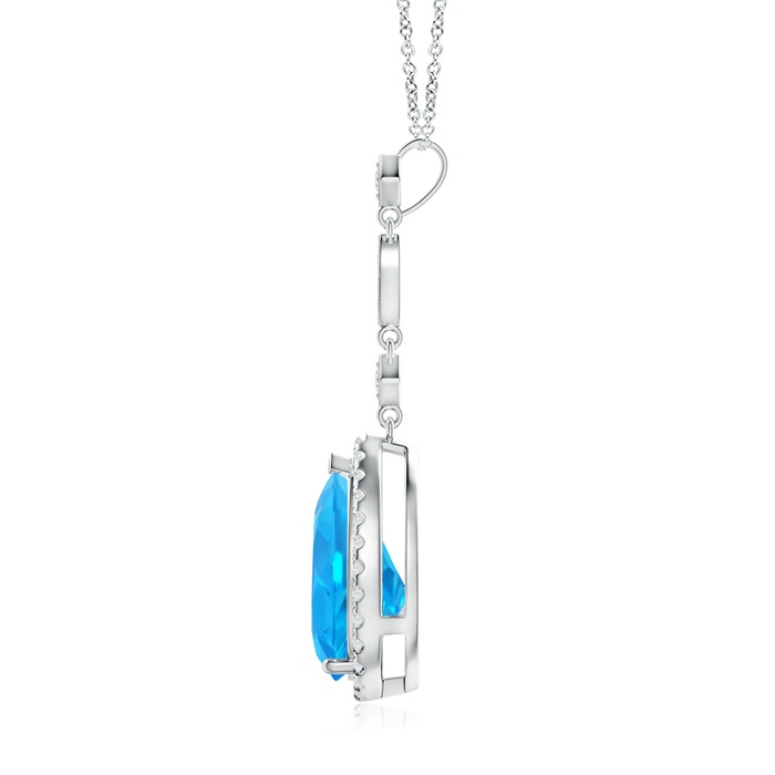 12x8mm AAAA Swiss Blue Topaz Teardrop Pendant with Diamond Accents in P950 Platinum product image