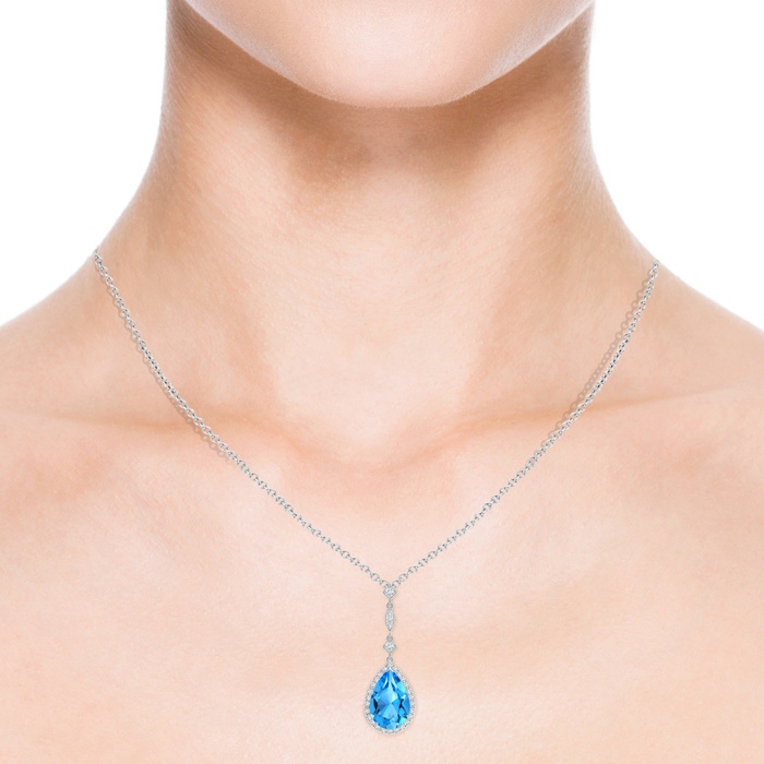 12x8mm AAAA Swiss Blue Topaz Teardrop Pendant with Diamond Accents in P950 Platinum product image