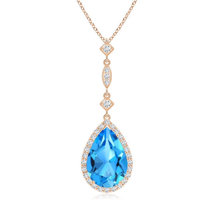 12x8mm AAAA Swiss Blue Topaz Teardrop Pendant with Diamond Accents in Rose Gold 
