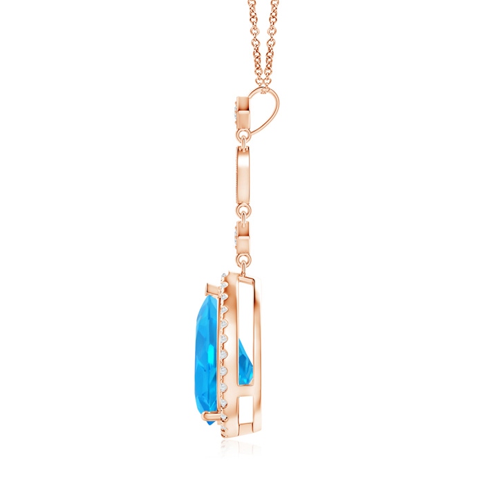 12x8mm AAAA Swiss Blue Topaz Teardrop Pendant with Diamond Accents in Rose Gold product image