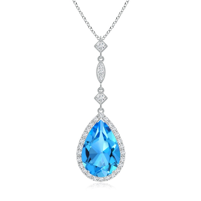 12x8mm AAAA Swiss Blue Topaz Teardrop Pendant with Diamond Accents in White Gold 