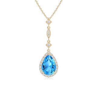 9x6mm AAAA Swiss Blue Topaz Teardrop Pendant with Diamond Accents in Yellow Gold