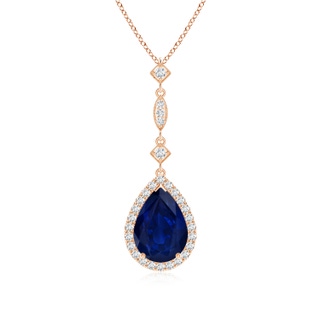 10x8mm AA Blue Sapphire Teardrop Pendant with Diamond Accents in Rose Gold