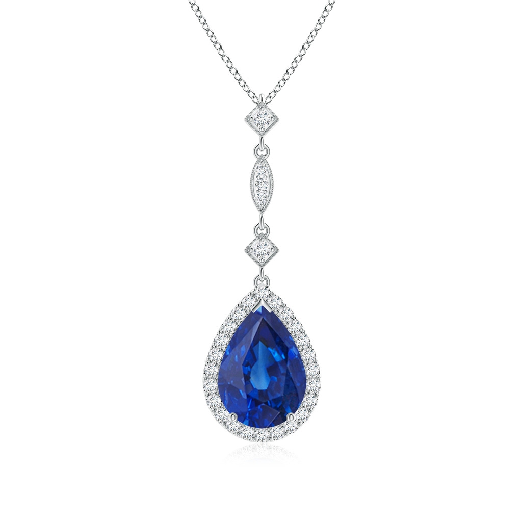 10x8mm AAA Blue Sapphire Teardrop Pendant with Diamond Accents in White Gold