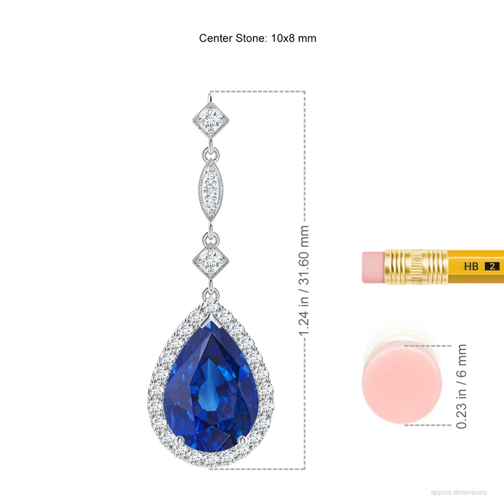 10x8mm AAA Blue Sapphire Teardrop Pendant with Diamond Accents in White Gold ruler