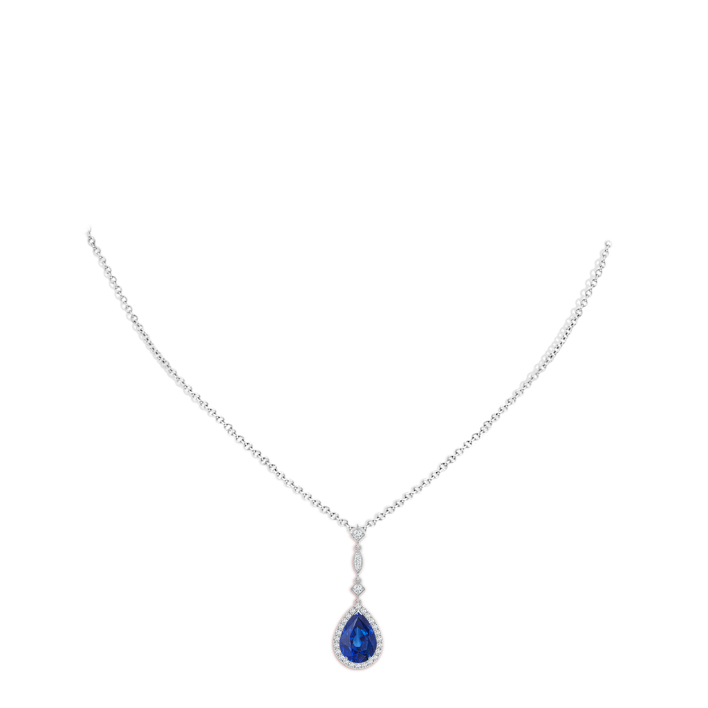 10x8mm AAA Blue Sapphire Teardrop Pendant with Diamond Accents in White Gold pen